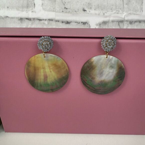 Mother of Pearl Beaded Dangle Statement Earrings - Picture 1 of 6
